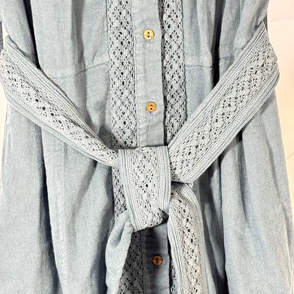 Anthropologie Women’s Rilke Lace Crochet Mini Shirtdress Denim Blue Small - Picture 7 of 10